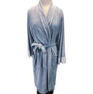 Natori Women's Robe Belted Terry Fabric Light Blue With Pockets Size Large